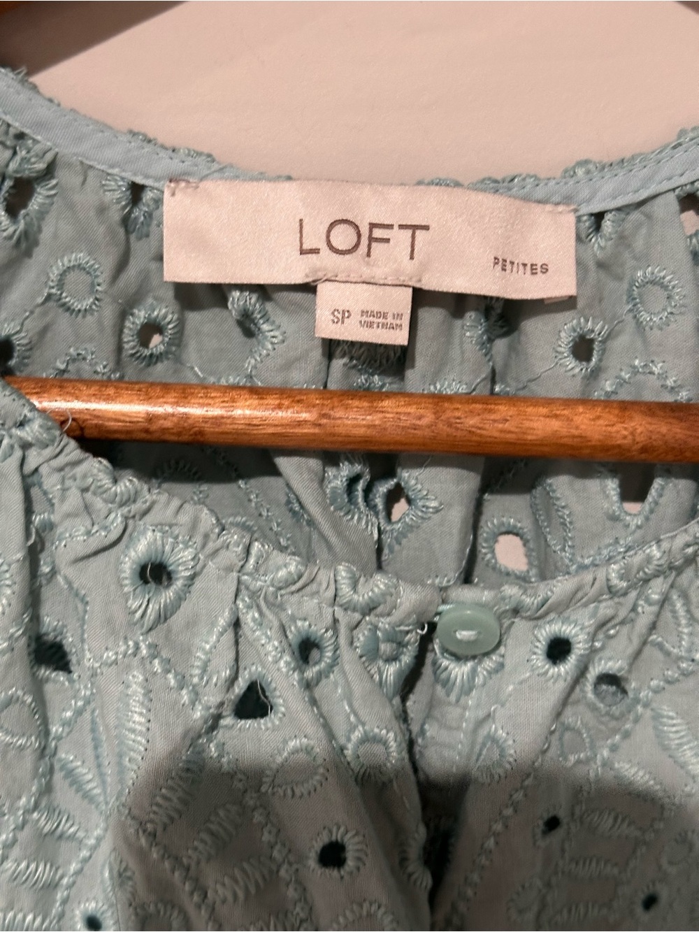 LOFT Sage Green Eyelet Ruffle Sleeve Blouse - Picture 3 of 5